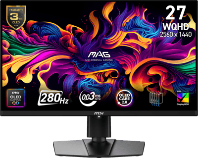 MSI MAG 271QP QD-OLED X28 27" 2560x1440 (WQHD) QD-OLED 280Hz 0.03ms Adaptive Sync HDMI 2.1 Widescreen Gaming Monitor